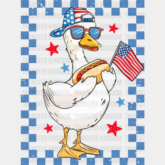 Boy & Girl Goose Hot Dog Blue Design - 4th Of July DTF Transfer Adult Unisex - S & M (10’’) / Boy Design (See Imaging)