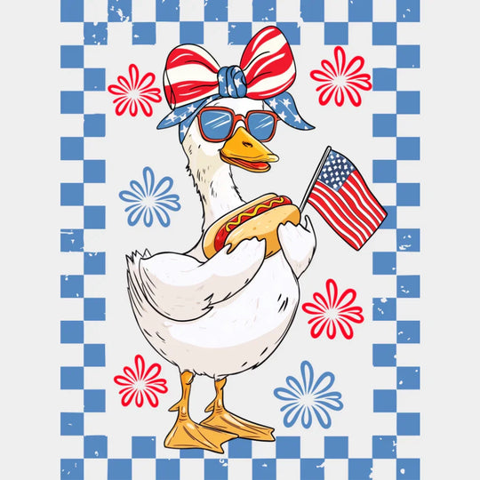 Boy & Girl Goose Hot Dog Blue Design - 4th Of July DTF Transfer Adult Unisex - S & M (10’’) / Girl Design (See Imaging)