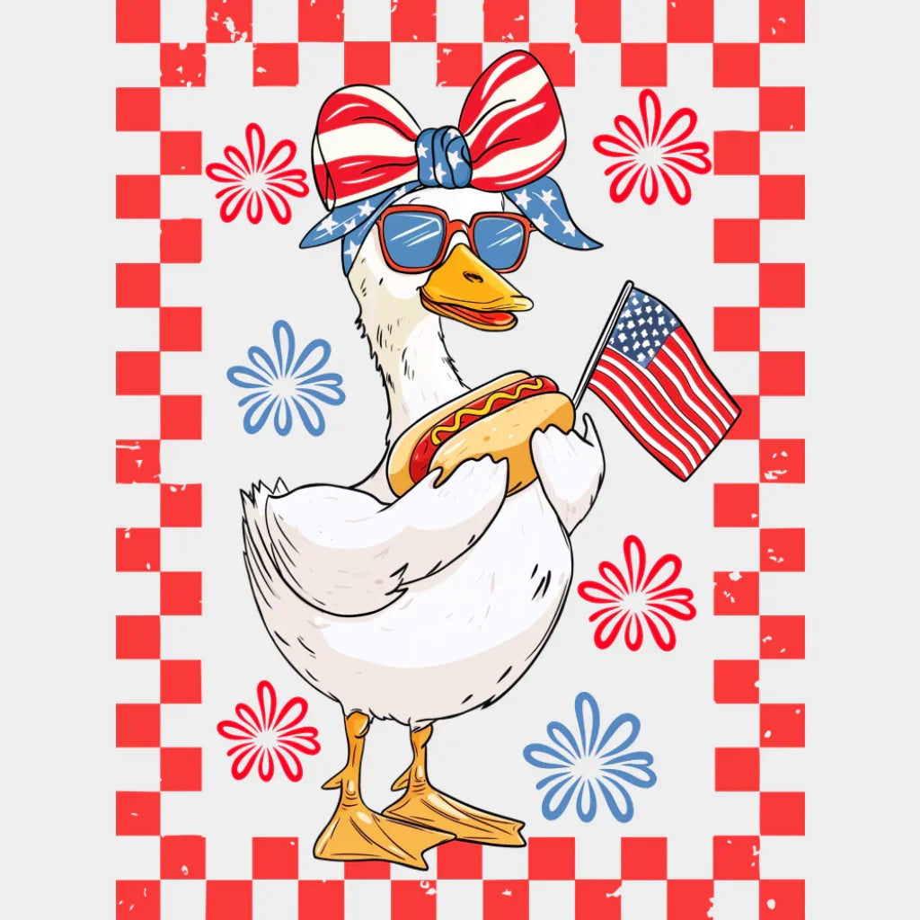 Boy & Girl Goose Hot Dog Red Design - 4th Of July DTF Transfer Adult Unisex - S & M (10’’) / Girl Design (See Imaging)