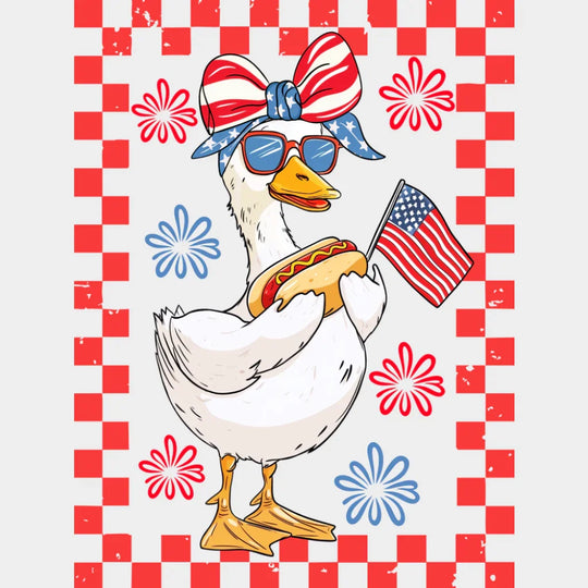 Boy & Girl Goose Hot Dog Red Design - 4th Of July DTF Transfer Adult Unisex - S & M (10’’) / Girl Design (See Imaging)
