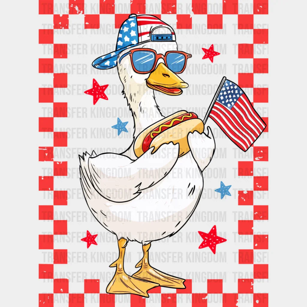 Boy & Girl Goose Hot Dog Red Design - 4th Of July DTF Transfer Adult Unisex - S & M (10’’) / Boy Design (See Imaging)