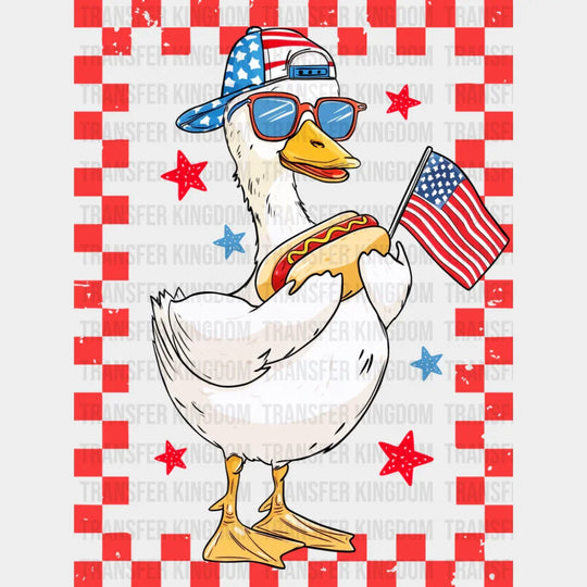 Boy & Girl Goose Hot Dog Red Design - 4th Of July DTF Transfer Adult Unisex - S & M (10’’) / Boy Design (See Imaging)