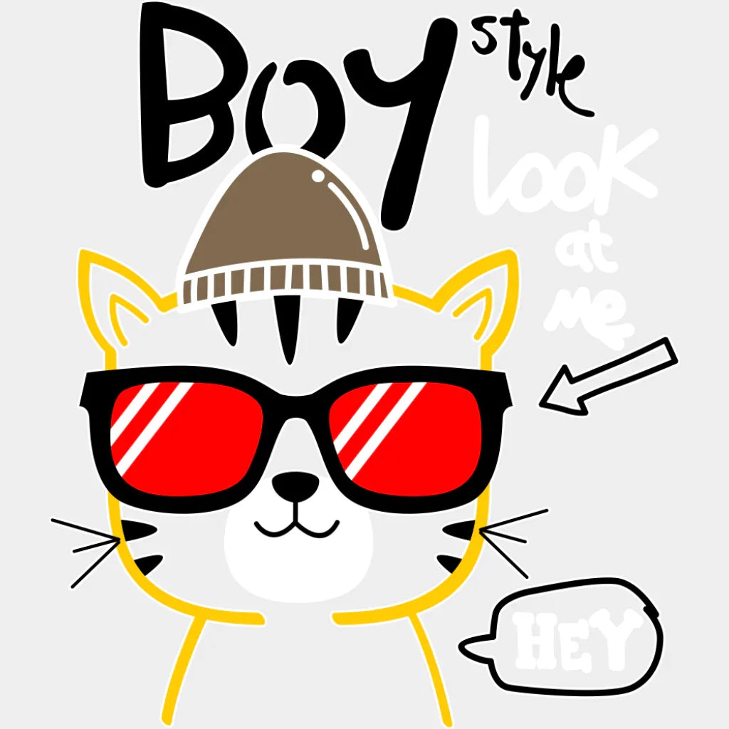 Boy Style Look At Me - Cats DTF Transfer Adult Unisex - S & M (10’’) / Light Color Design (See Imaging)