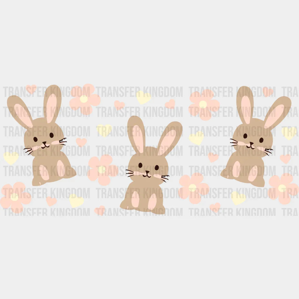 Brown Bunny Flowers Design - Easter Cup Wrap Uv Sticker Permanent Dtf Decal