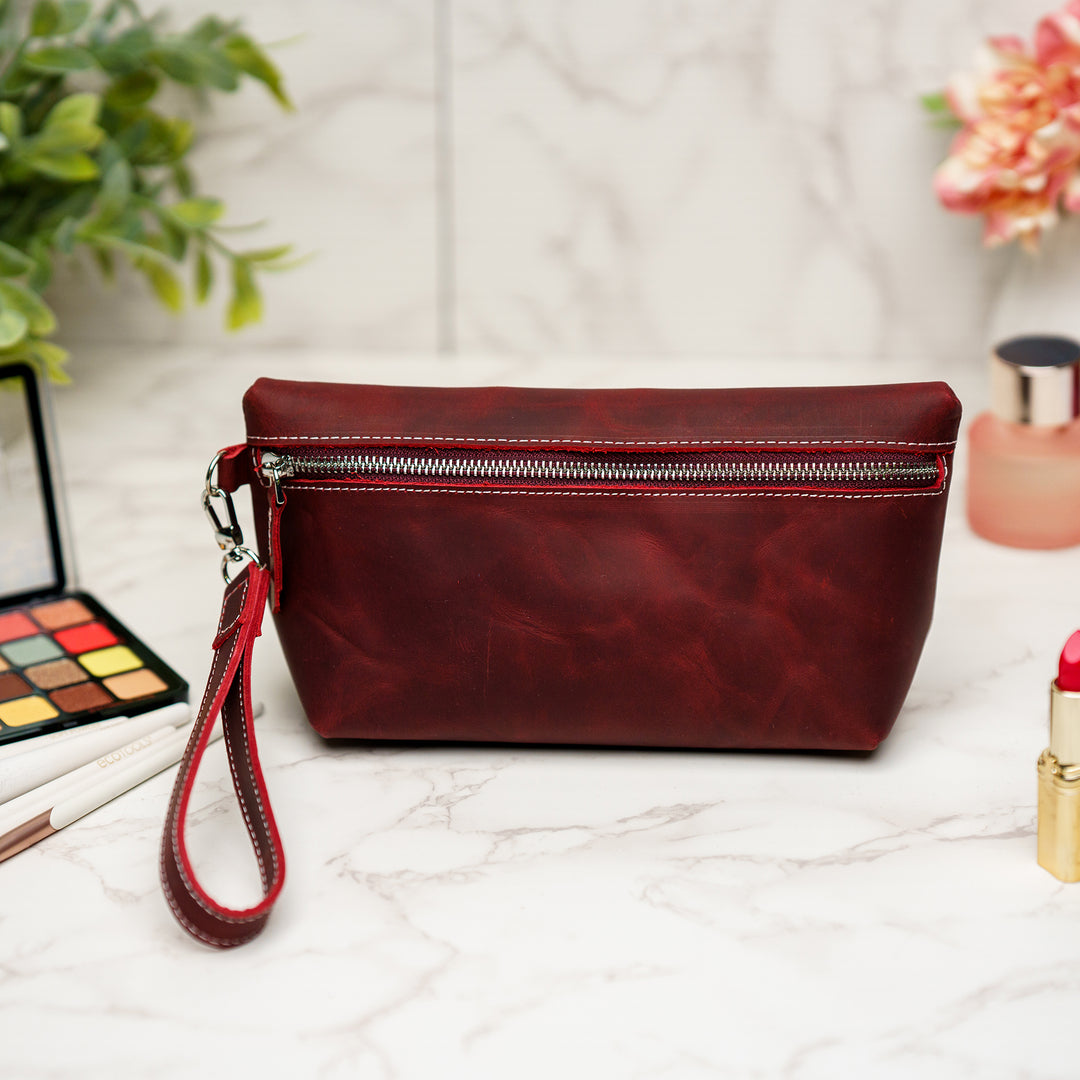 Custom Engraved Leather Makeup Bag for Women