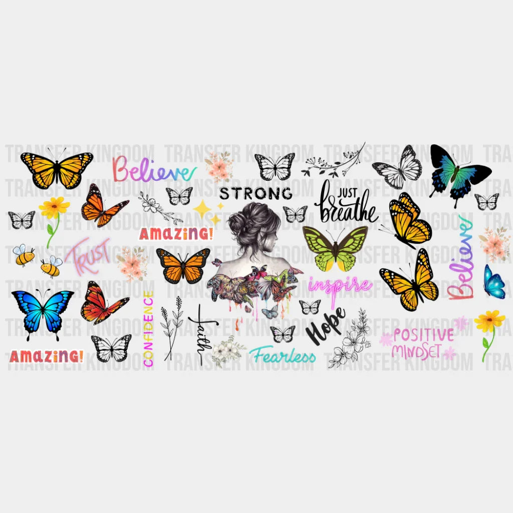 Butterflies - Mental Health Cup Wrap UV Sticker Permanent UV DTF Decal UVDTF