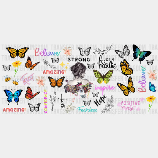 Butterflies - Mental Health Cup Wrap UV Sticker Permanent UV DTF Decal UVDTF