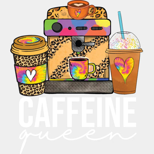 Caffeine Queen Leopard Print Design - Coffee Iron On Dtf Transfer Unisex S & M (10’’) / Light