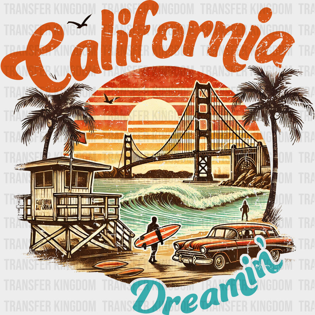 California Dreamin' - Surfing DTF Transfers transfer-kingdom Dark Color Design (See Imaging)