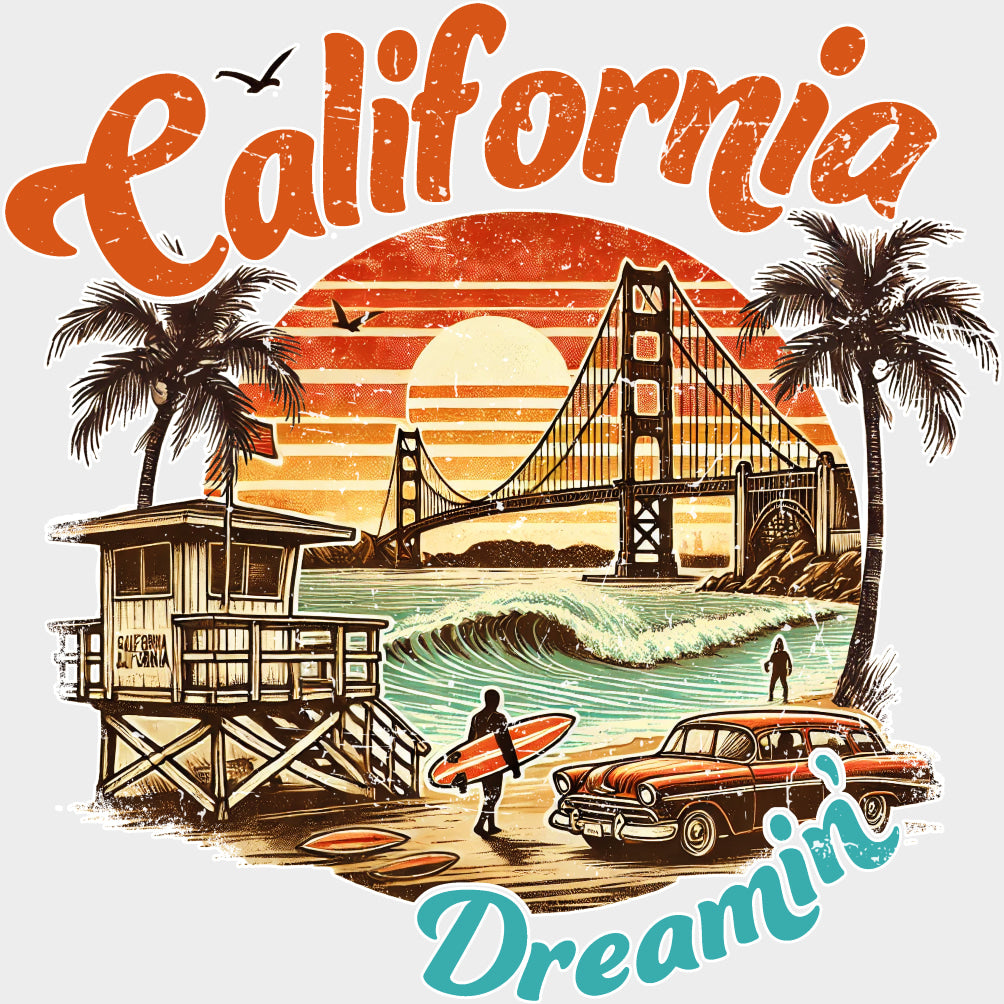California Dreamin' - Surfing DTF Transfers transfer-kingdom Light Color Design (See Imaging)