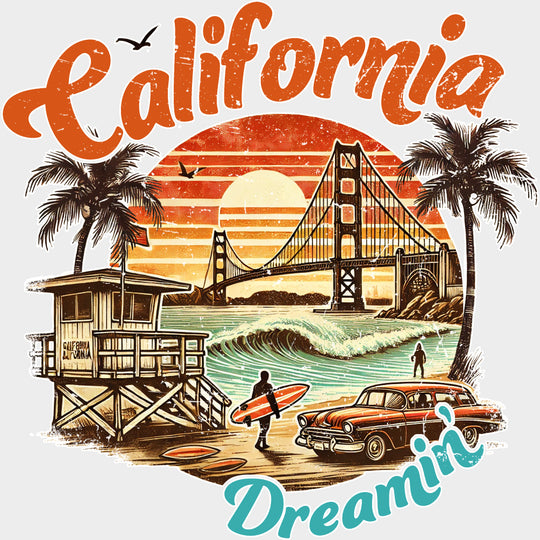 California Dreamin' - Surfing DTF Transfers transfer-kingdom Light Color Design (See Imaging)
