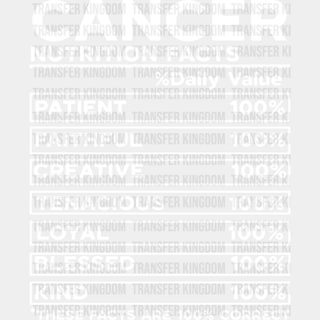 Cancer Nutrition Facts - Zodiac & Horoscopes Dtf Heat Transfer Unisex S M (10’’) / Light Color