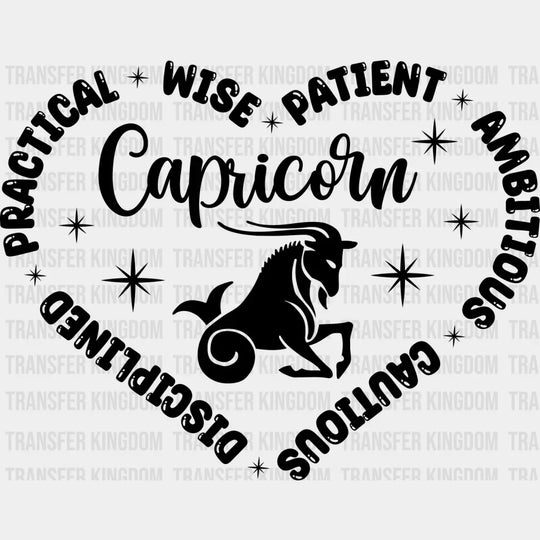 Capricorn Heart Design - Zodiac & Horoscopes Dtf Heat Transfer Unisex S M (10’’) / Dark Color