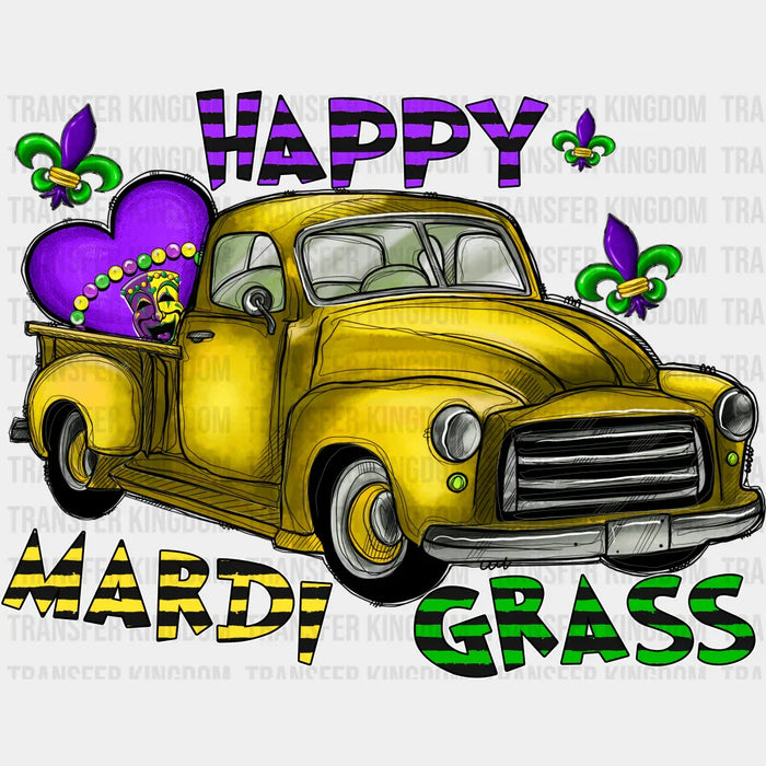 Yellow Car Mardi Gras Design - Mardi Gras DTF heat transfer