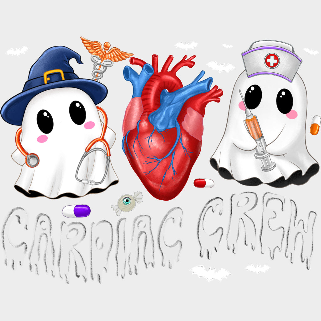 Cardiac Crew Ghosts - Cardiac Nurse DTF Transfers Adult Unisex - S & M (10’’) / Light Color Design (See Imaging)
