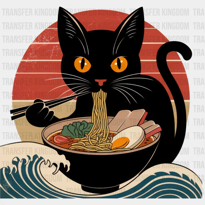 Cat Eating Ramen & Kanagawa Wave - Cats DTF Transfer