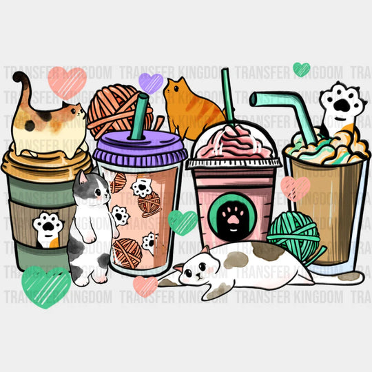 Cats And Drinks - Cat DTF Transfer Adult Unisex - S & M (10’’) / Dark Color Design (See Imaging)