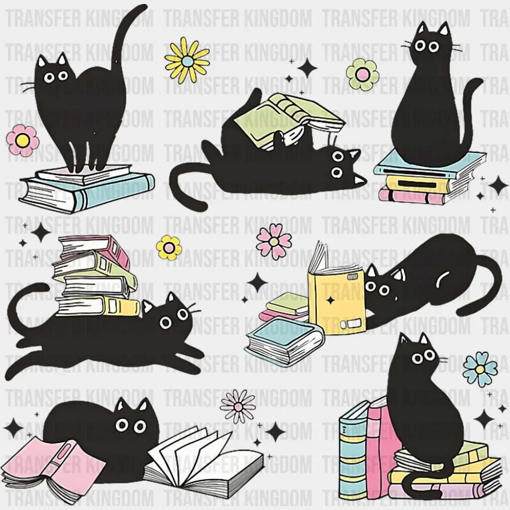 Cats & Books - Cats DTF Transfer Adult Unisex - S & M (10’’) / Dark Color Design (See Imaging)