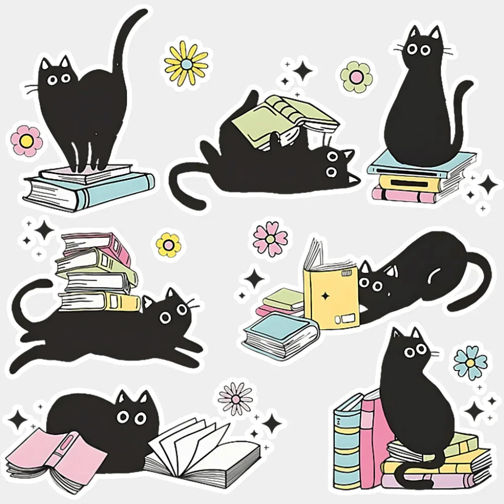 Cats & Books - Cats DTF Transfer Adult Unisex - S & M (10’’) / Light Color Design (See Imaging)