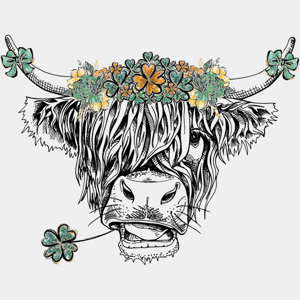 Cattle Clover B&W Design - St. Patrick’s Day DTF Transfer Adult Unisex - S & M (10’’) / Light Color Design (See Imaging)