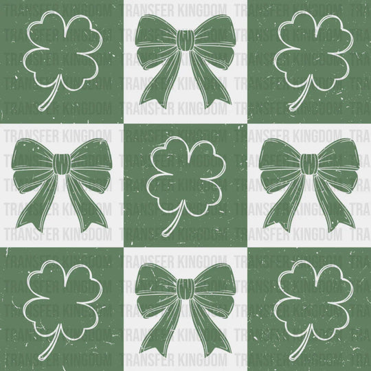 Checker Board Clovers And Ribbons - St. Patrick’s Day DTF Transfer Adult Unisex - S & M (10’’) / Green Color Design