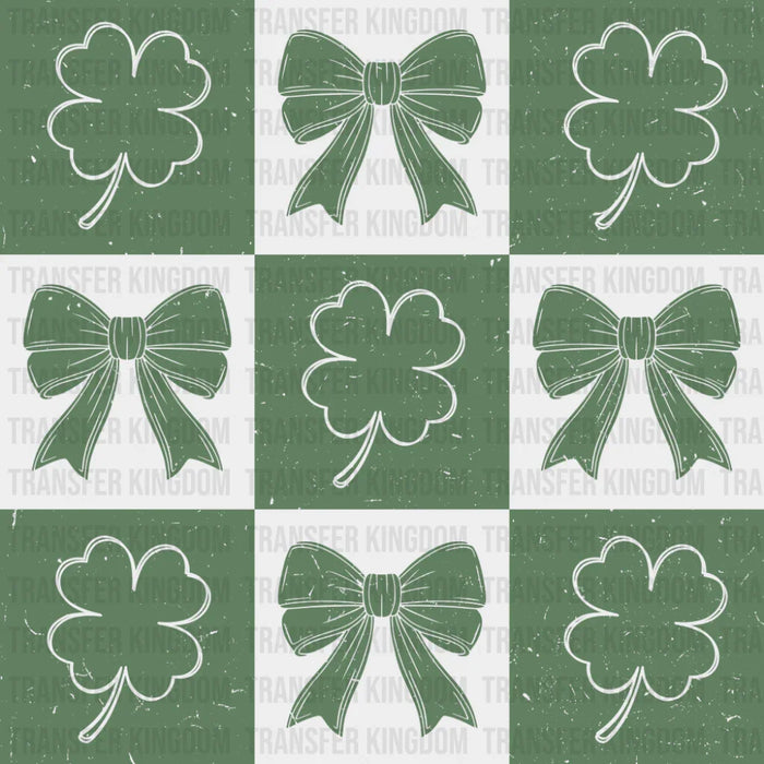 Checker Board Clovers And Ribbons - St. Patrick's Day DTF Transfer