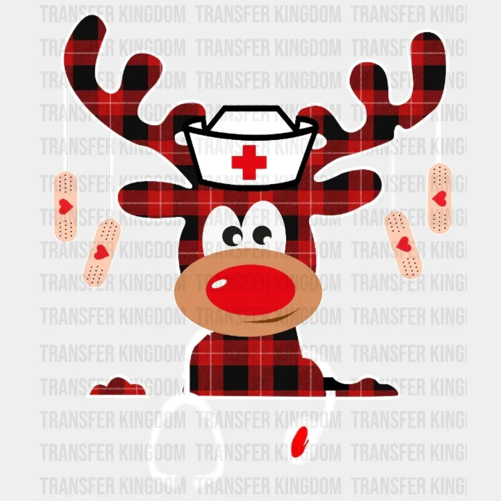 Christmas Nurse Deer Design - Dtf Heat Transfer