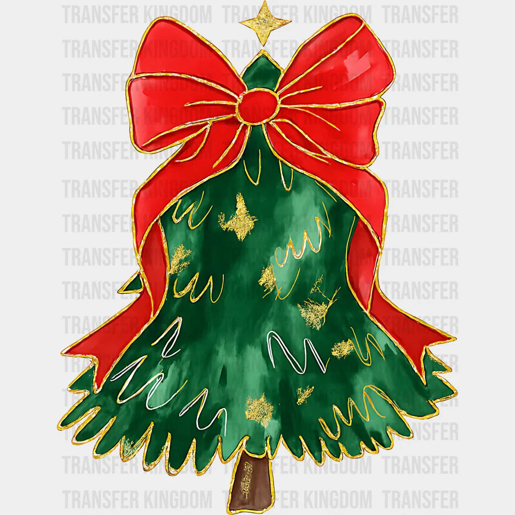 Christmas Tree Red Ribbon - Christmas DTF Transfer