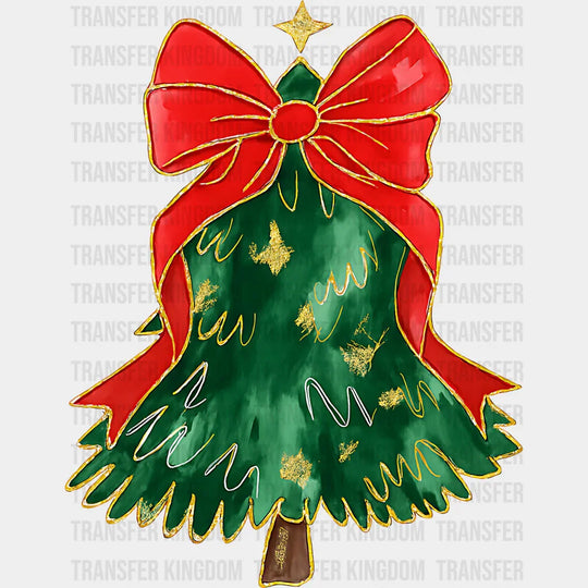 Christmas Tree Red Ribbon - Christmas DTF Transfer