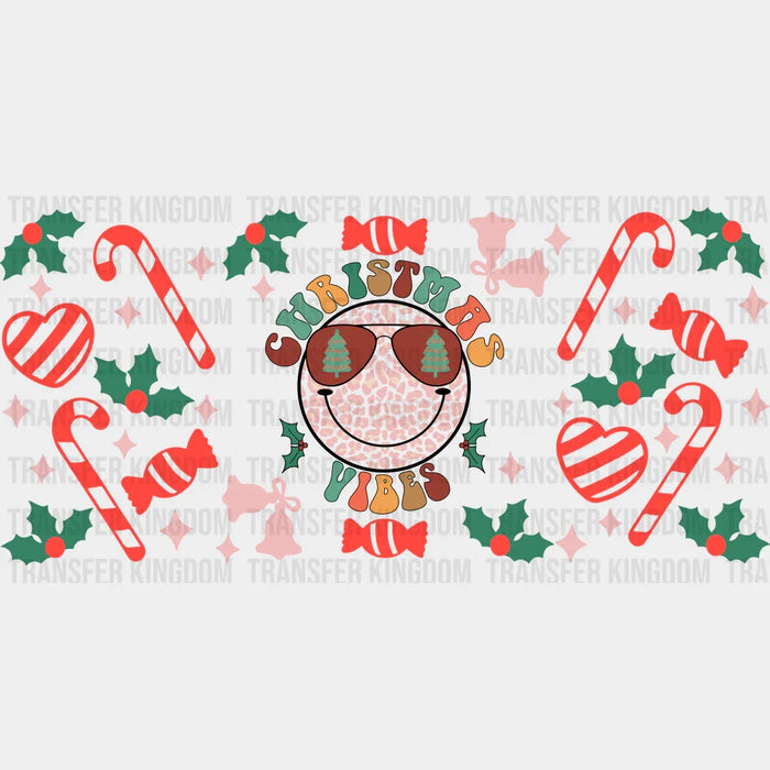 Christmas Vibes Smiley - Christmas Cup Wrap UV Sticker Permanent UV DTF Decal