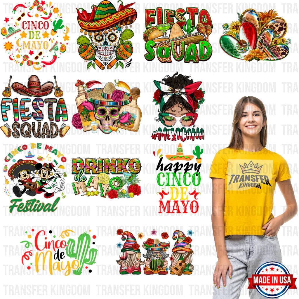 Cinco De Mayo Premade Gang Sheet - 12 Pcs 10 Inch (Bundle 5)