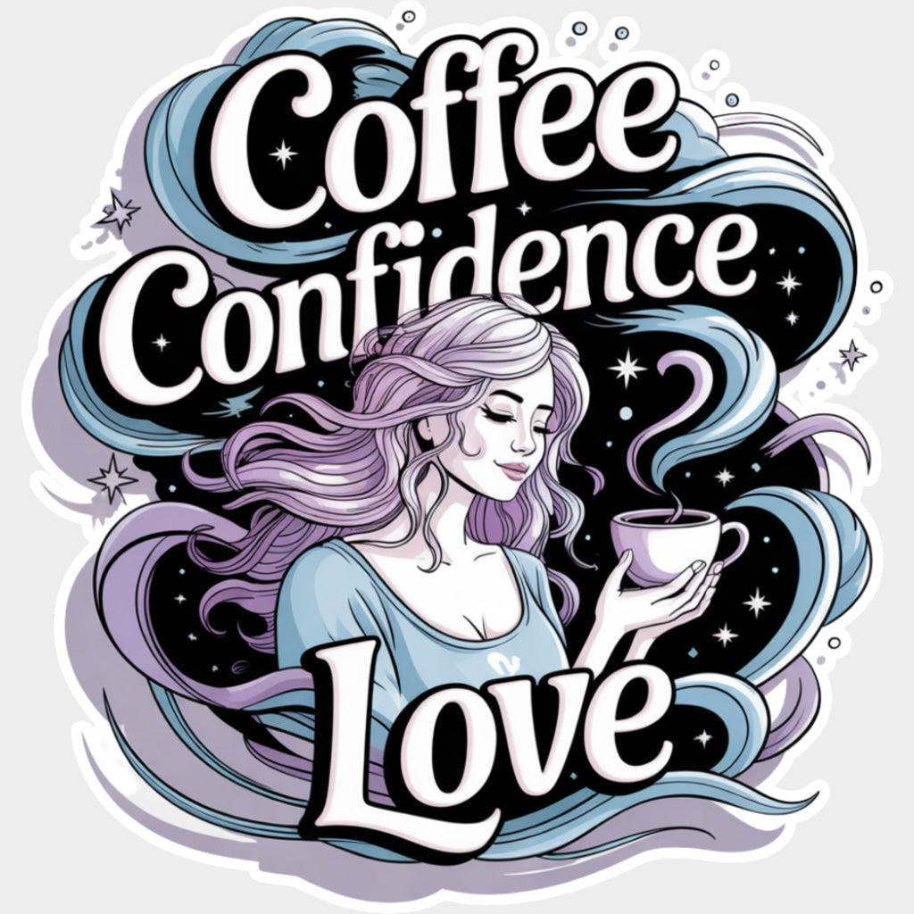 Coffee Confidence Love Girl - Quotes DTF Transfers Adult Unisex - S & M (10’’) / Light Color Design (See Imaging)