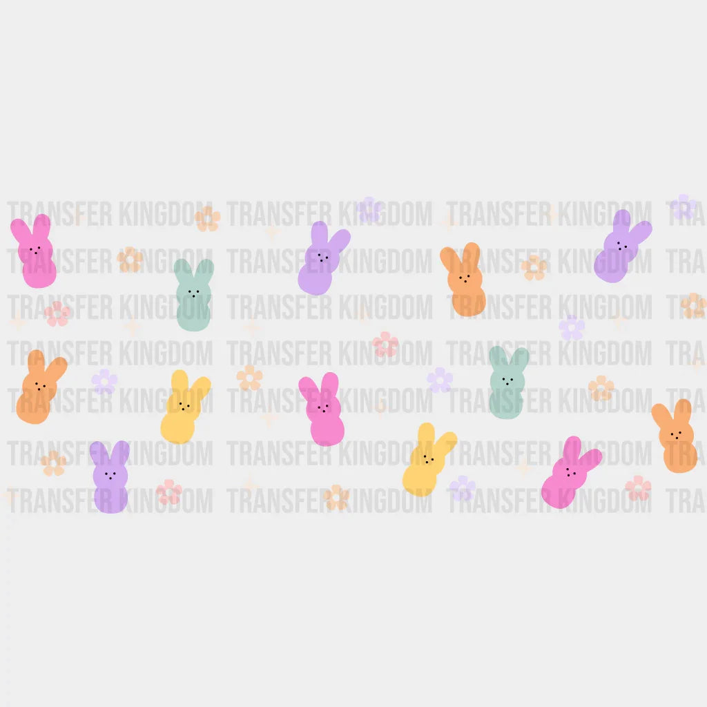 Colorful Bunny And Flowers - Easter Cup Wrap Uv Sticker Permanent Dtf Decal