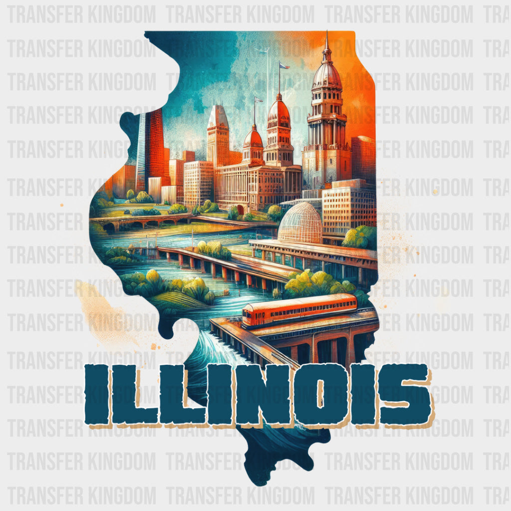 Colorful Illinois State Design - & Cities Dtf Heat Transfer