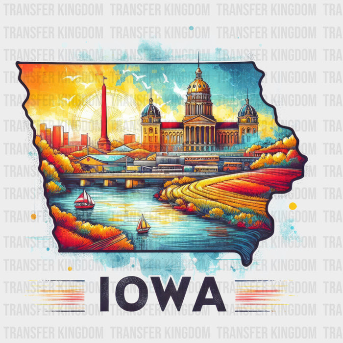 Colorful Iowa State Design - State & Cities DTF Heat Transfer
