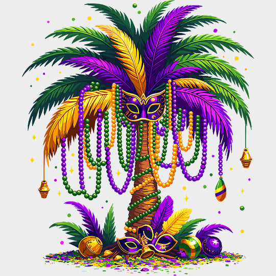 Colorful Palm Tree - Mardi Gras DTF Transfers Adult Unisex - S & M (10’’) / Light Color Design (See Imaging)