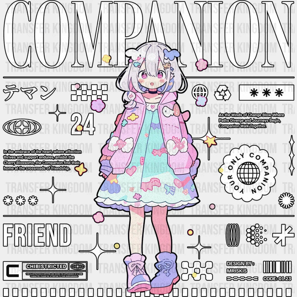 Companion Friend Girl - Anime Dtf Heat Transfer Unisex S & M (10’’) / Dark Color Design See Imaging