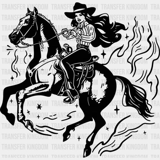 Cool Cowgirl Black And Red - Cowgirl DTF Transfer Adult Unisex - S & M (10’’) / Dark Color Design (See Imaging)