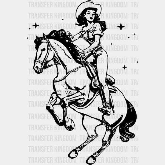 Cool Cowgirl Riding - Cowgirl DTF Transfer Adult Unisex - S & M (10’’) / Dark Color Design (See Imaging)