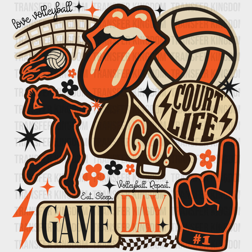 Court Life Game Day Go! - Volleyball DTF Transfers Adult Unisex - S & M (10’’) / Dark Color Design (See Imaging)