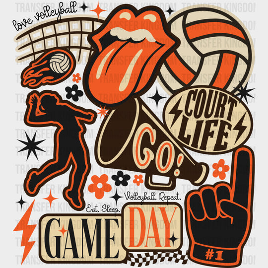 Court Life Game Day Go! - Volleyball DTF Transfers Adult Unisex - S & M (10’’) / Dark Color Design (See Imaging)