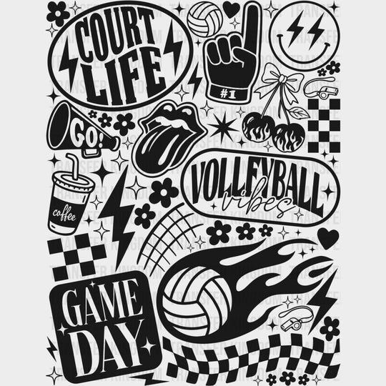 Court Life Volleyball Vibes Game Day - Volleyball DTF Transfers Adult Unisex - S & M (10’’) / Dark Color Design (See