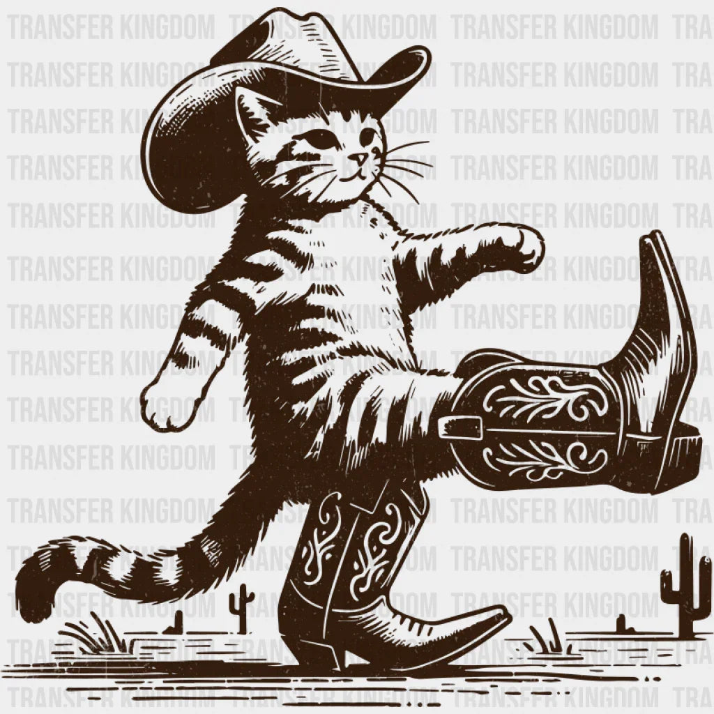 Cowboy Boots Cat - Cat DTF Transfer Adult Unisex - S & M (10’’) / Dark Color Design (See Imaging)