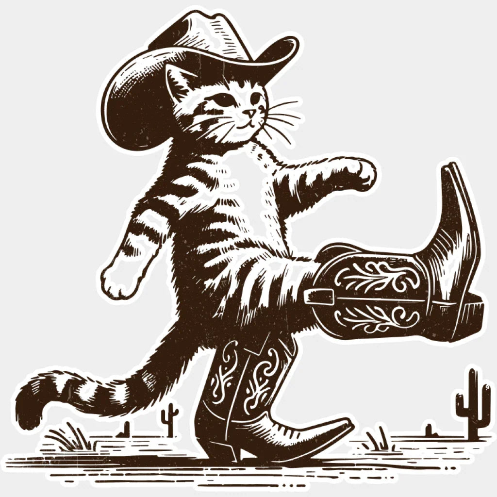 Cowboy Boots Cat - Cat DTF Transfer Adult Unisex - S & M (10’’) / Light Color Design (See Imaging)