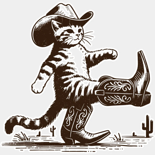 Cowboy Boots Cat - Cat DTF Transfer Adult Unisex - S & M (10’’) / Light Color Design (See Imaging)
