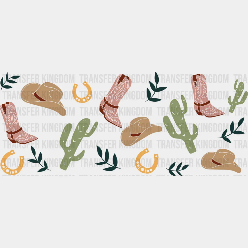 Cowboy Hat & Boots Western - General Cup Wrap UV Sticker Permanent UV DTF Decal UVDTF