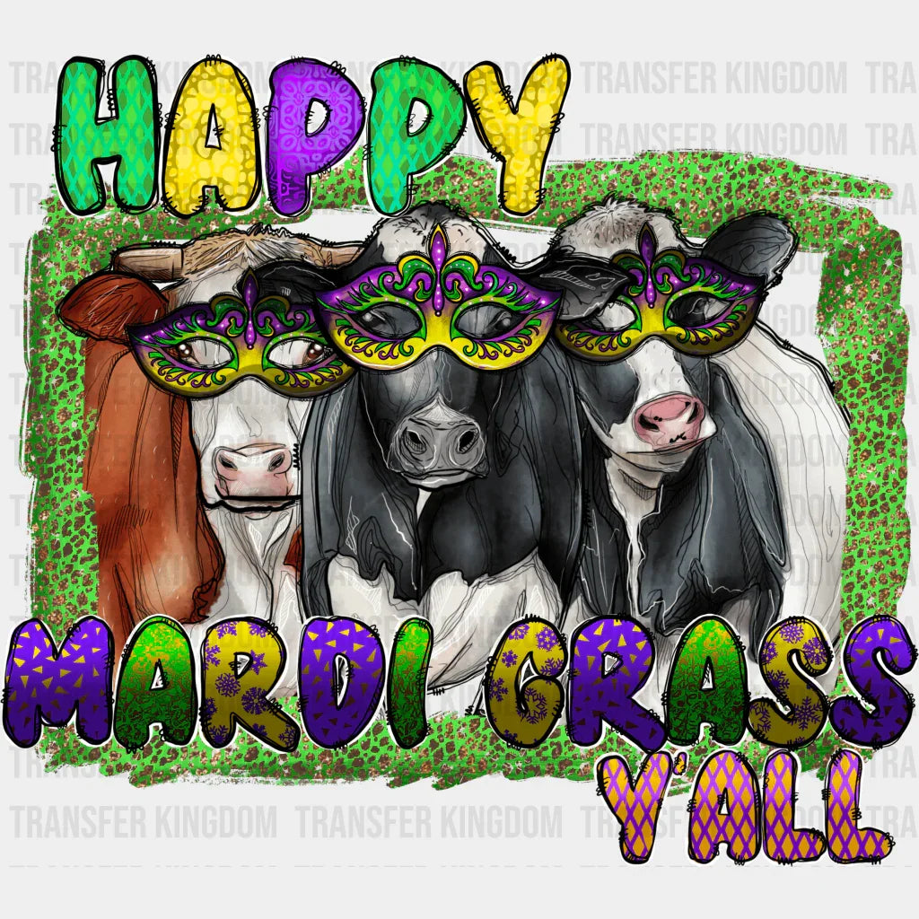 Cows Mardi Gras Design- Dtf Heat Transfer