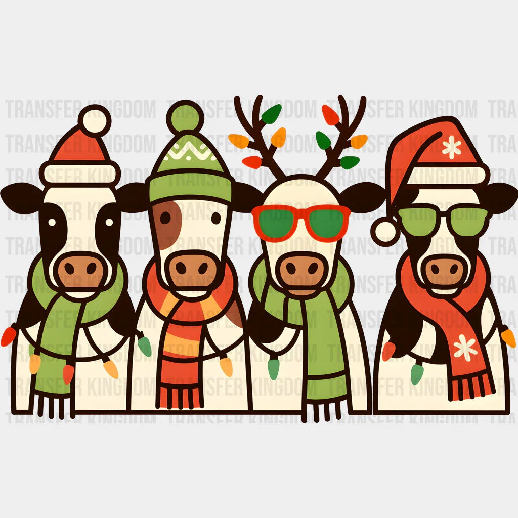 Cows Wearing Scarfs And Hats - Christmas DTF Transfer