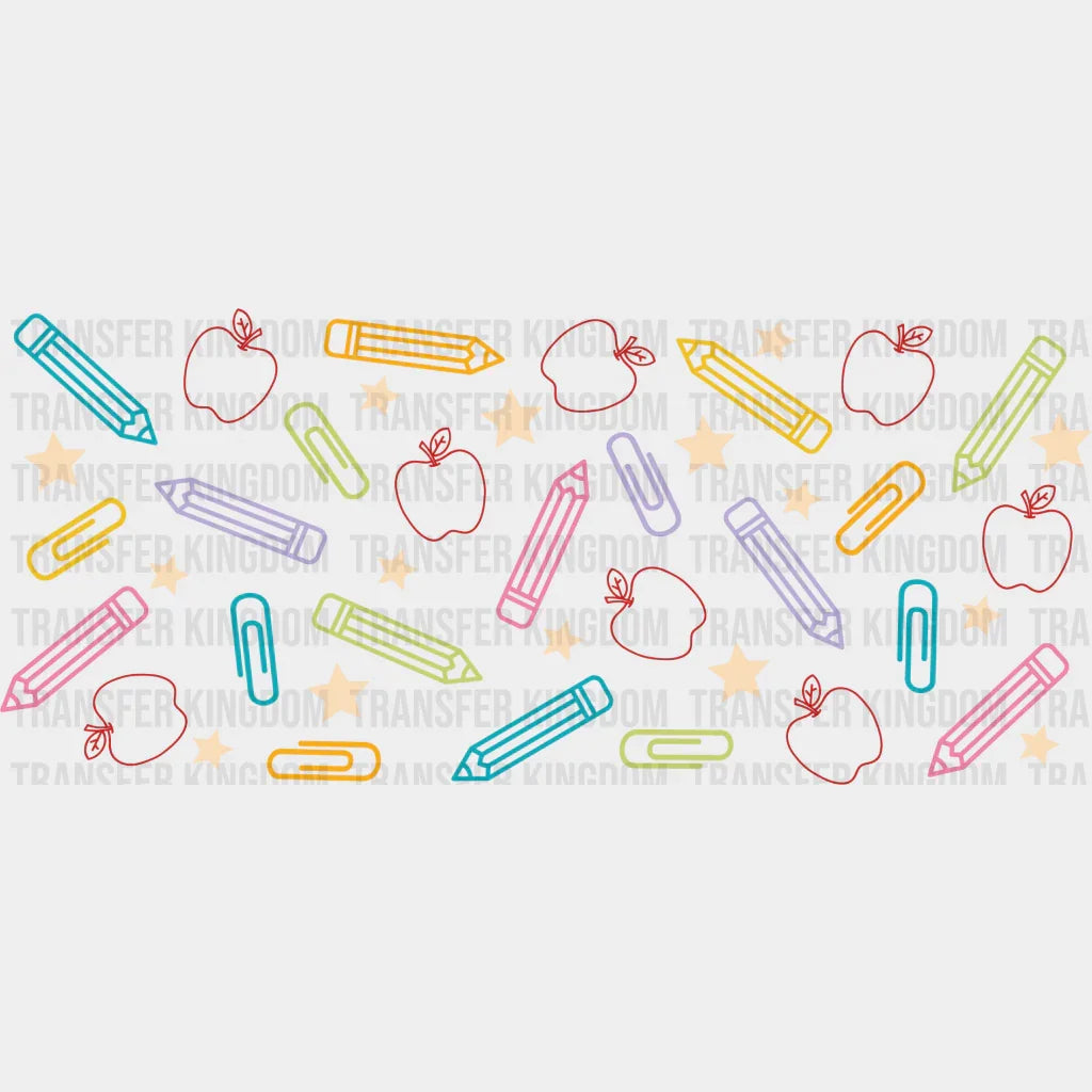 Crayons And Red Apples - Teacher Cup Wrap Uv Sticker Permanent Dtf Decal