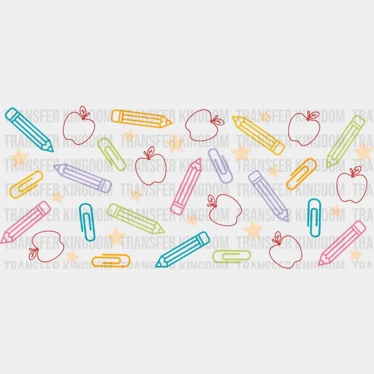 Crayons And Red Apples - Teacher Cup Wrap Uv Sticker Permanent Dtf Decal